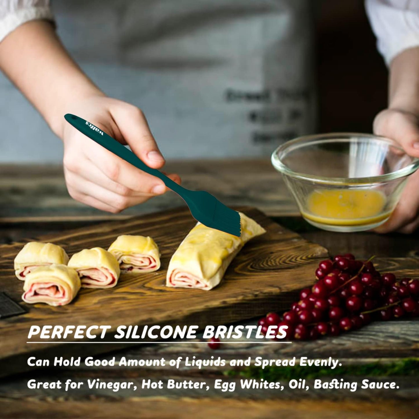 Walfos 3 Size Basting Brush (Extra Large, Large and Small), Silicone Pastry Brushes for Barbecue, Baking, Desserts, Cooking Brush for Kitchen - Strong Stainless Steel Core