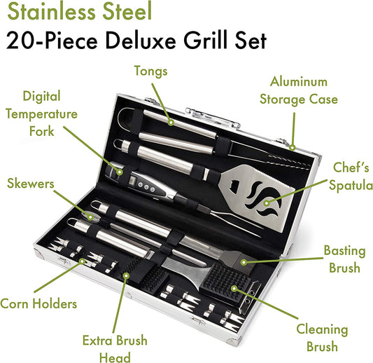 CGS-5020 BBQ Tool Aluminum Carrying Case, Deluxe Grill Set, 20-Piece