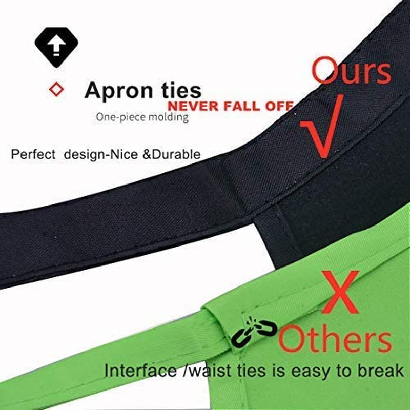 Total 12 PCS Plain Color Bib Apron Adult with 2 Front Pocket (Mixed Colour)