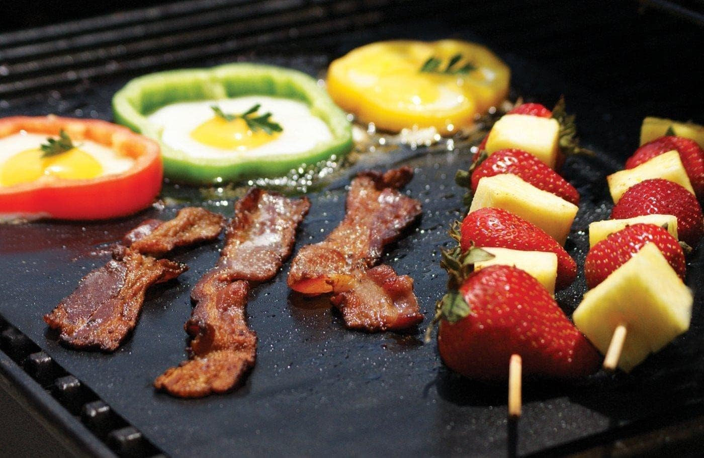 SJ Rose Grill MATS, 2 BBQ Grill MATS - Free BASTING Brush!, Reusable Grill & Baking Mat, Easy to Clean Grill Mat, Grilling Mats for Outdoor Grill, 2 BBQ Mat, Grill Mats for Outdoor Grill Nonstick