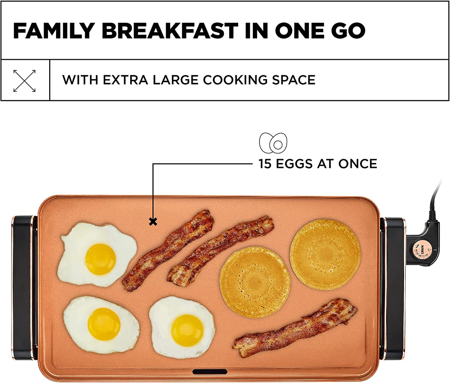 Electric Griddle with Nonstick Ceramic Coating, Cool-Touch Handles, and Slide-Out Drip Tray - Indoor Grill for Breakfast, Eggs, Pancakes, and Burgers