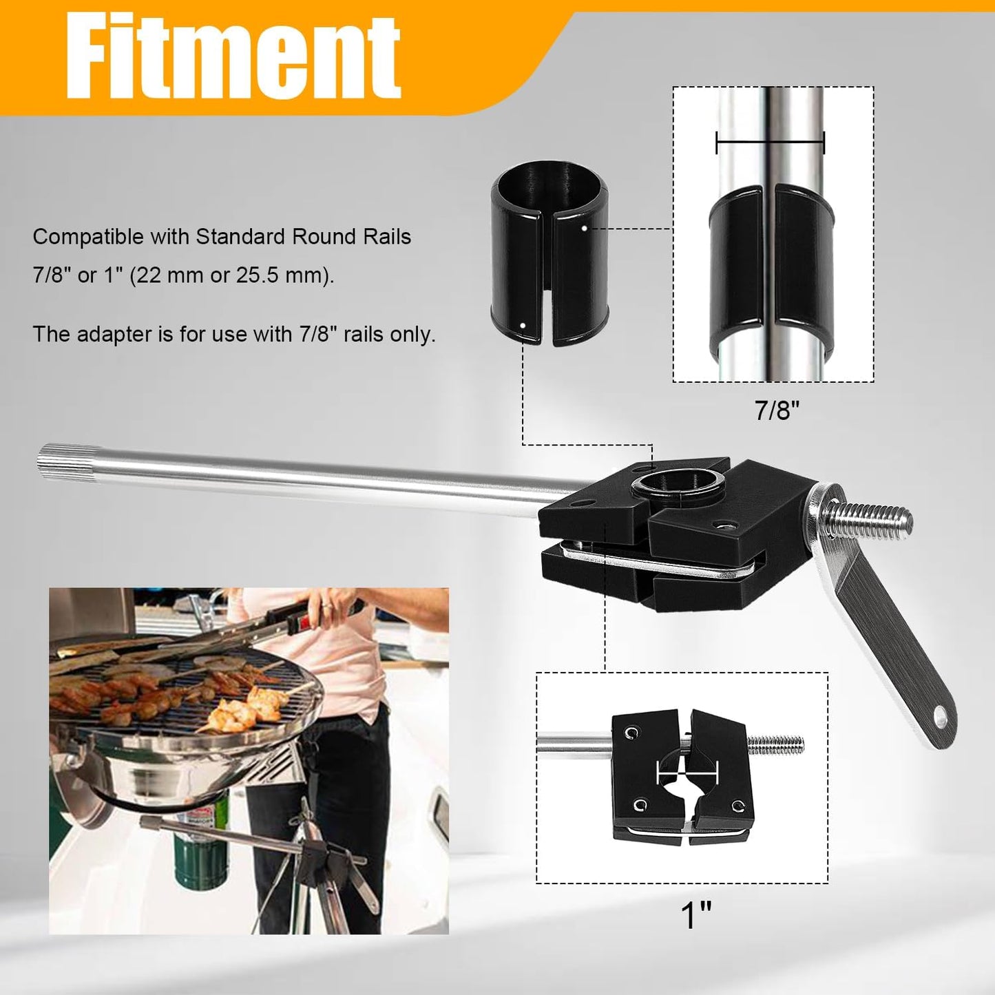 round Rail Grill Mounting Hardware Kit for Standard 7/8" or 1" Rails, Fit for All Magma Marine Kettles Grill, A10-080