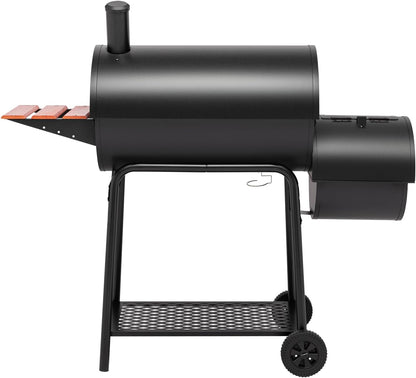 CC1830W 30 Barrel Charcoal Grill with Side Table, 627 Square Inches, Outdoor Backyard, Patio and Parties, Black