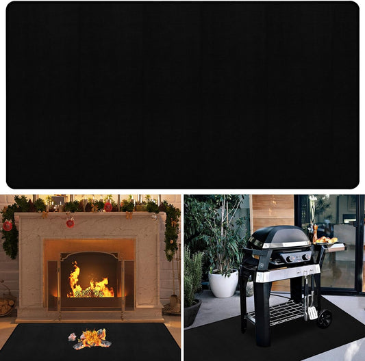 32X60” Indoor Fireplace Mat Fire Pit Mat,Under Grill Mat for Outdoor Grill Deck,Fire Resistant Floor Covering Protector,Oil-Proof Waterproof BBQ Fireproof Mat,Flame-Resistant Pad