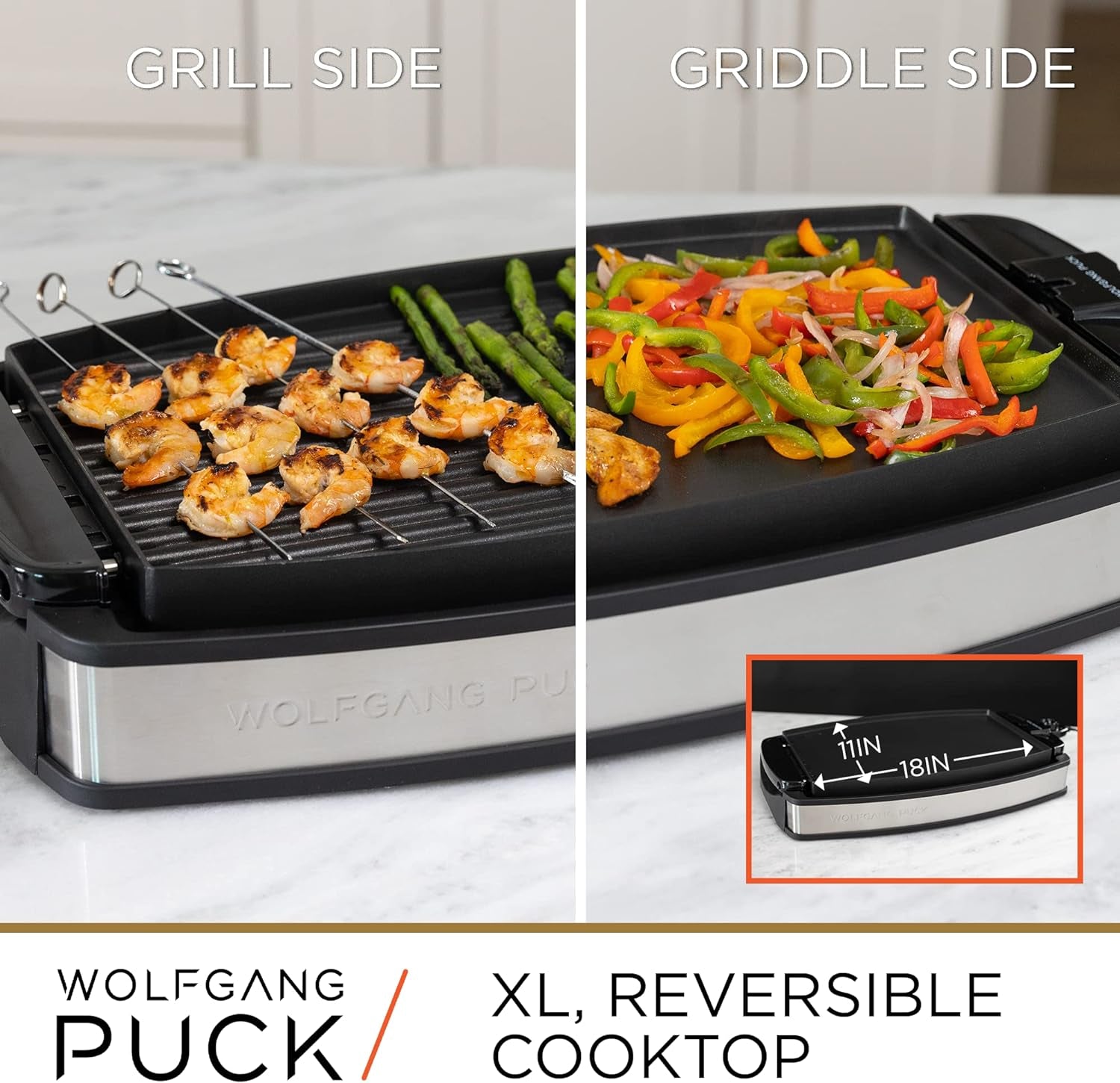 XL Reversible Grill Griddle, Oversized Removable Cooking Plate, Nonstick Coating, Dishwasher Safe, Heats up to 400ºf, Stay Cool Handles
