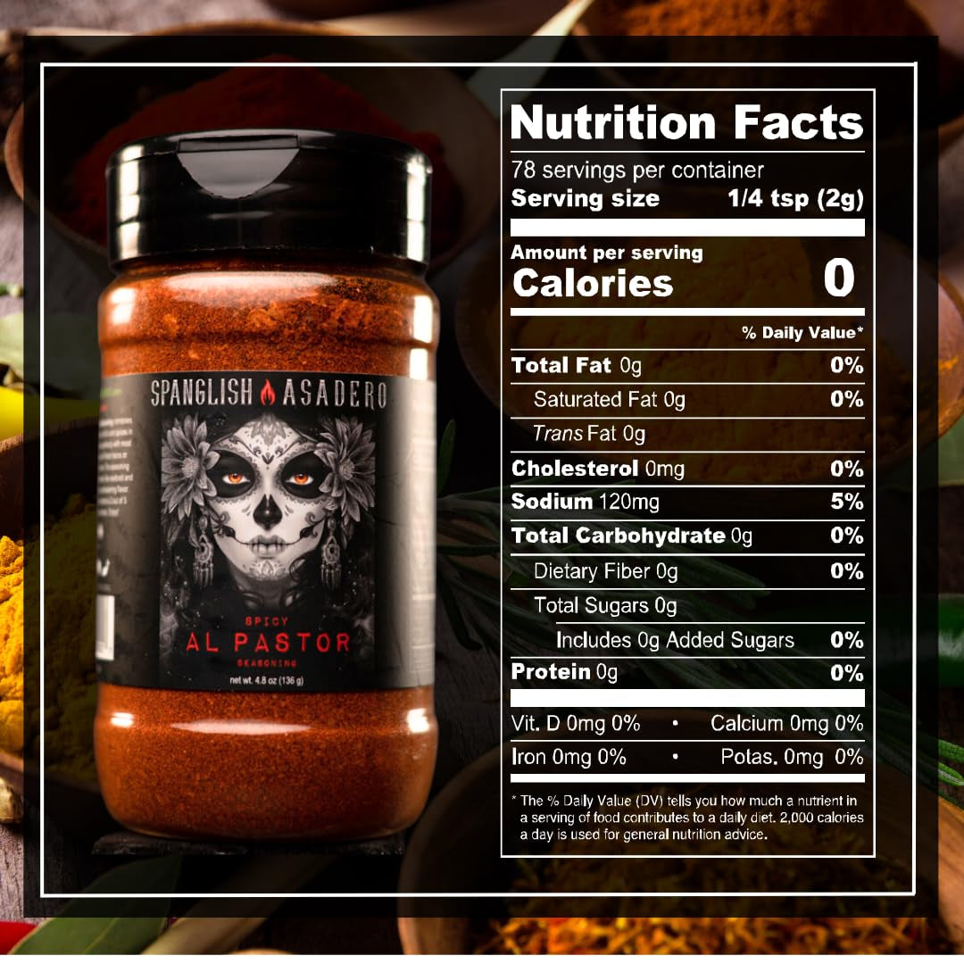 Spanglish Asadero 10Oz Spicy Al Pastor | Mexican Seasoning for Steak, Chicken, Pork, Lamb, and Elote | Low Sodium, Gluten-Free BBQ Rub for Smoking or Grilling