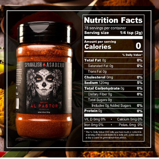Spanglish Asadero 10Oz Spicy Al Pastor | Mexican Seasoning for Steak, Chicken, Pork, Lamb, and Elote | Low Sodium, Gluten-Free BBQ Rub for Smoking or Grilling