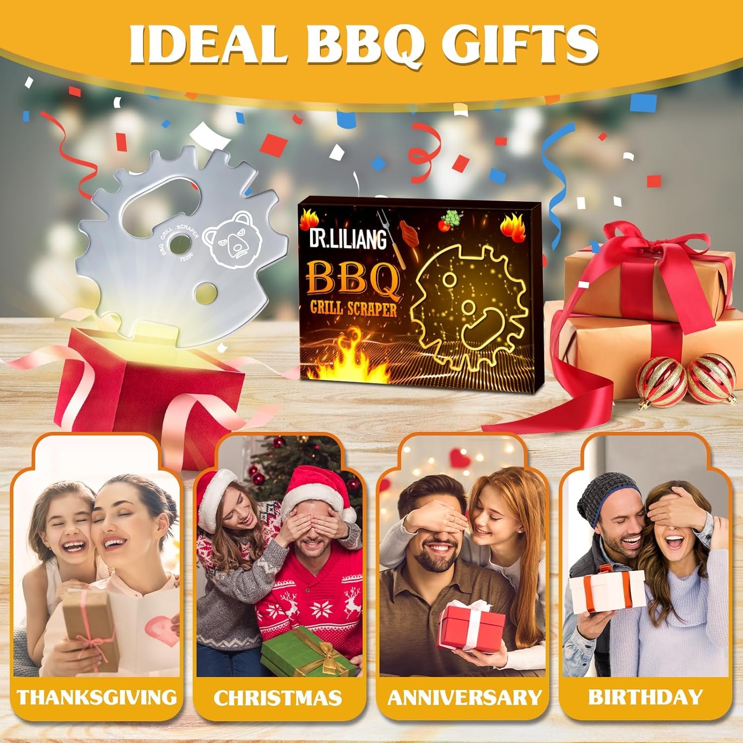 BBQ Grill Scraper Stocking Stuffers for Men - Gifts for Men Women Dad Unique Cooking Gift Ideas Cool Kitchen Gadgets Useful Stuff Smoker Accessories Outdoor Grilling Grate Cleaning Tools Christmas