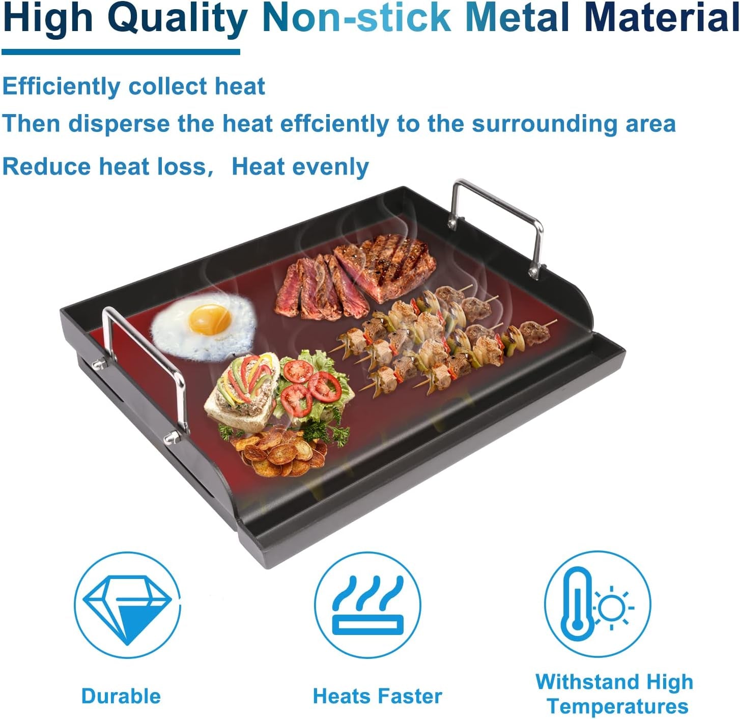 Nonstick Coating Cooking Griddle for Gas Grill, 25"X16” Universal Griddle Plate Insert for Gas Stove/Charcoal/Electric/Gas Grill Large Flat Griddle Top Plate for Camping Tailgating Grilling