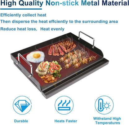 Nonstick Coating Cooking Griddle for Gas Grill, 25"X16” Universal Griddle Plate Insert for Gas Stove/Charcoal/Electric/Gas Grill Large Flat Griddle Top Plate for Camping Tailgating Grilling