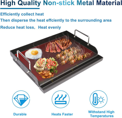 Image of Nonstick Coating Cooking Griddle for Gas Grill, 25"X16” Universal Griddle Plate Insert for Gas Stove/Charcoal/Electric/Gas Grill Large Flat Griddle Top Plate for Camping Tailgating Grilling