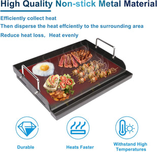 Nonstick Coating Cooking Griddle for Gas Grill, 25"X16” Universal Griddle Plate Insert for Gas Stove/Charcoal/Electric/Gas Grill Large Flat Griddle Top Plate for Camping Tailgating Grilling