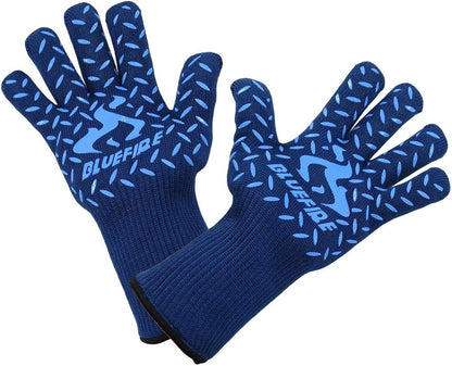 BBQ Grill Firepit Oven Mitts Highest Heat Resistance EN407 Lab Certified (X-Large, Blue)