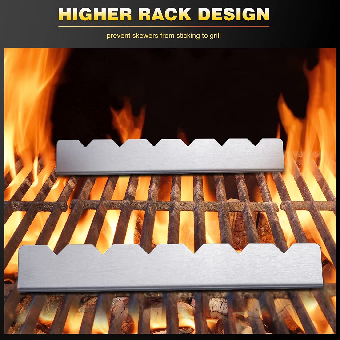 4 Pcs Skewers Holder Stainless Steel Shish Kabob Rack BBQ Long Skewers Rack for round Flat Wood Metal Bamboo Skewers Grilling Accessories 12 Inch