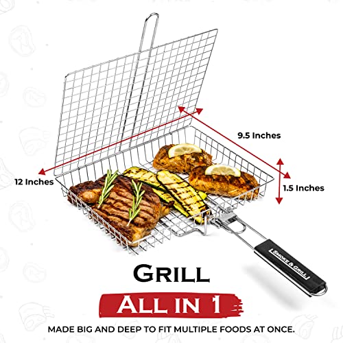 Grill Basket, Barbecue BBQ Grilling Basket, Stainless Steel Large Folding Grilling baskets With Handle, Portable Outdoor Camping BBQ Rack for Shrimp, Vegetables, Barbeque Griller Cooking Accessories
