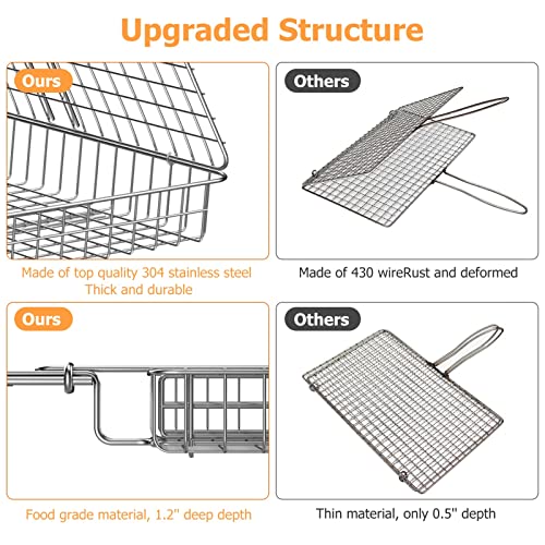 ORDORA Grill Basket, Fish Grill Basket, Rustproof 304 Stainless Steel BBQ Grilling Basket for Meat,Steak, Shrimp, Vegetables, Chops, Heavy Duty Grill Basket Outdoor Grill Accessories