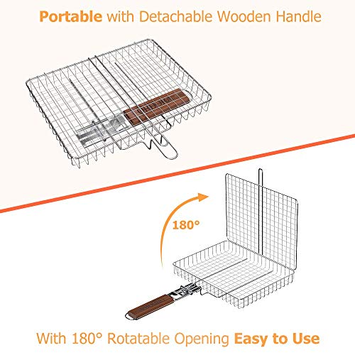 ORDORA Grill Basket, Fish Grill Basket, Rustproof 304 Stainless Steel BBQ Grilling Basket for Meat,Steak, Shrimp, Vegetables, Chops, Heavy Duty Grill Basket Outdoor Grill Accessories