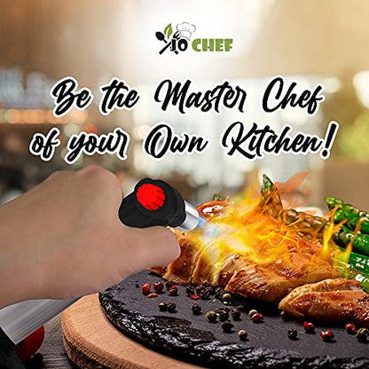 Kitchen Torch With Butane included - Refillable Butane Torch With Safety Lock & Adjustable Flame + Fuel gauge - Culinary Torch, Creme Brûlée Torch for Cooking Food, Baking, BBQ, 2 Cans Included