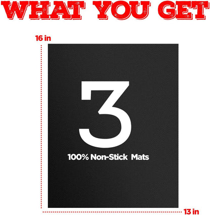 Grill Mat, Best BBQ Mat - Heat Resistant up to 600 Degree - Nonstick, Reusable, Dishwasher Safe, Set of 3