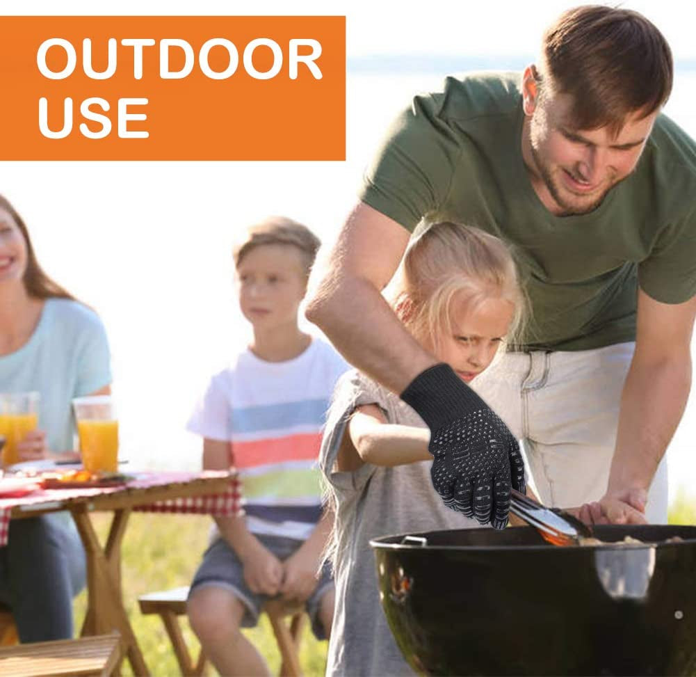 BBQ Grill Gloves, 1472°F Extreme Heat Resistant Grilling Gloves Non-Slip Oven Mitts Potholder, Perfect for Barbecue, Cooking, Baking, Fireplace, Smoker - 1 Pair (Black)