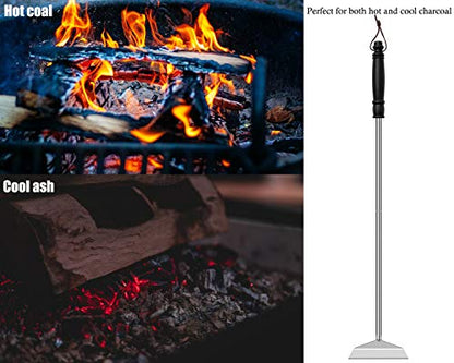 POLIGO Charcoal Grill Ash Rake Hoe for Fireplace Wood Stove Pizza Oven, Stainless Steel BBQ Cleaner Poker Scraper, Elongated Cleaning Tool Accessories for Smoker, Ceramic, Kamado, Vision Grills