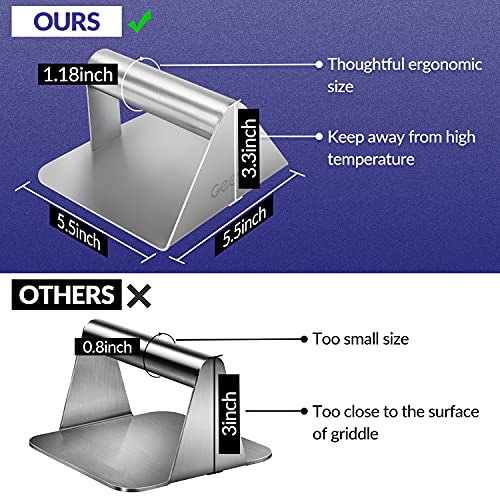 Geesta Smash Burger Press – Heavy Duty Stainless Steel Grill Press Steak Weight – Dishwasher Safe 5.5 Inch Non-Stick Burger Smasher for Blackstone Flat Top Griddle Grill Cooking