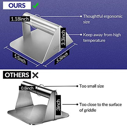 Geesta Smash Burger Press – Heavy Duty Stainless Steel Grill Press Steak Weight – Dishwasher Safe 5.5 Inch Non-Stick Burger Smasher for Blackstone Flat Top Griddle Grill Cooking