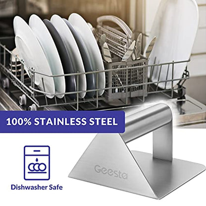 Geesta Smash Burger Press – Heavy Duty Stainless Steel Grill Press Steak Weight – Dishwasher Safe 5.5 Inch Non-Stick Burger Smasher for Blackstone Flat Top Griddle Grill Cooking