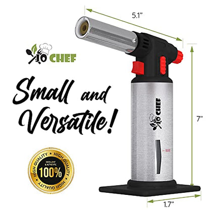 Kitchen Torch With Butane included - Refillable Butane Torch With Safety Lock & Adjustable Flame + Fuel gauge - Culinary Torch, Creme Brûlée Torch for Cooking Food, Baking, BBQ, 2 Cans Included