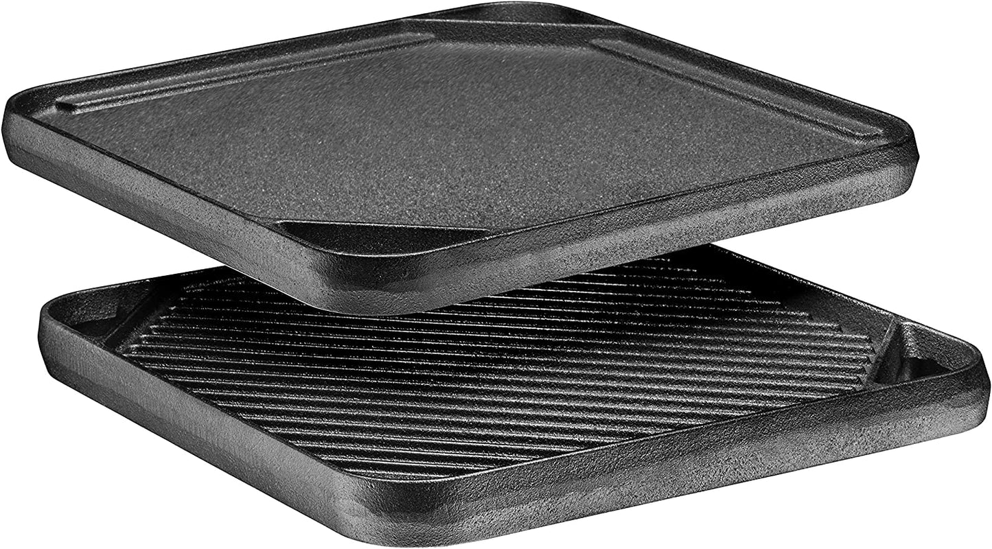 2-In-1 Pre-Seasoned Cast Iron Skillet Square Roasting Pan with Reversible Griddle Pan for Stove Top | 10"X10" Multi Cooker Deep Roasting Grill Pan, Non-Stick Camping Cookware