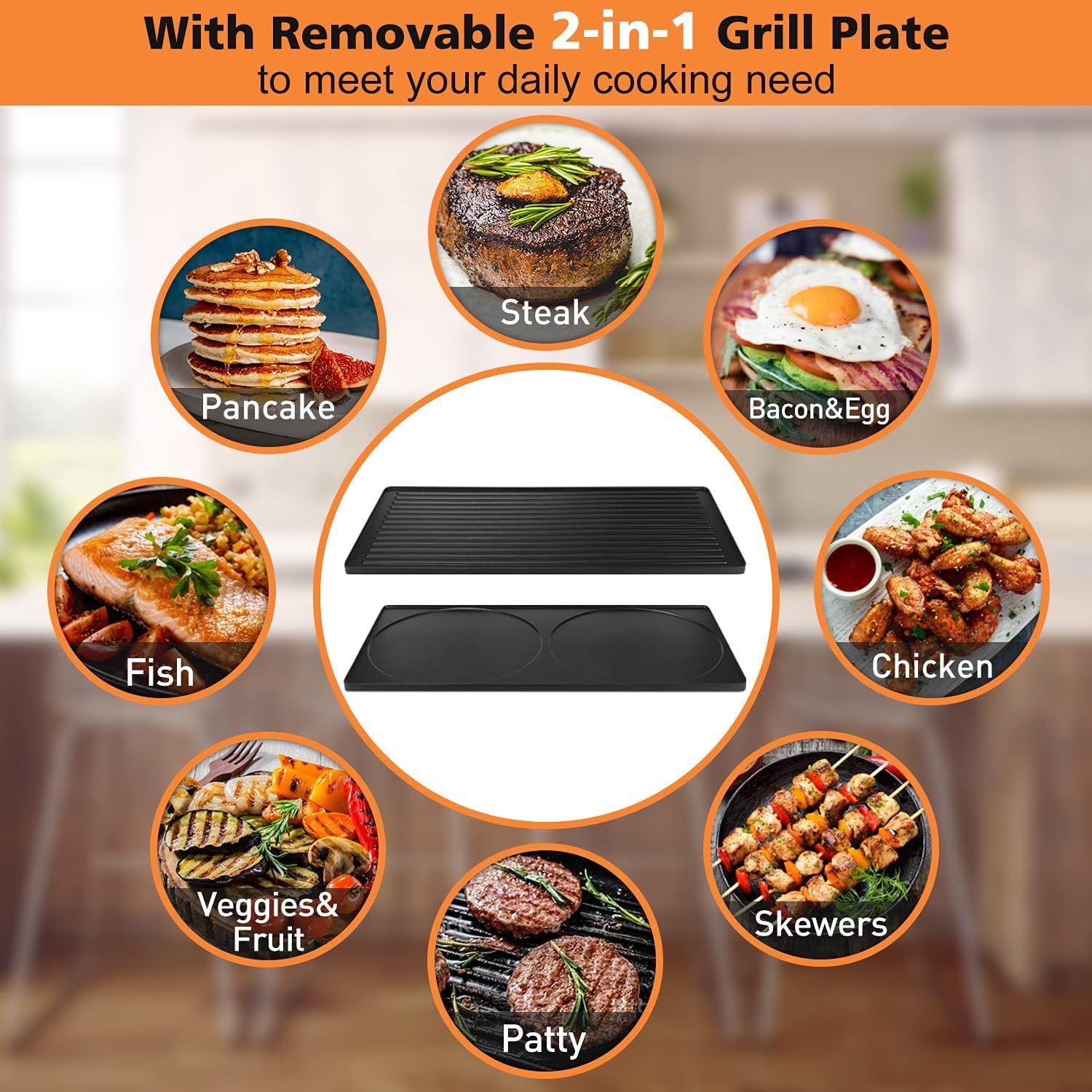 Raclette Grill,  Electric Table Indoor Grill Korean BBQ Grill, Removable 2-In-1 Non-Stick Grill Plate, 1500W Fast Heating with 8 Cheese Melt Pans, Ideal for Parties and Family Fun (Silver)