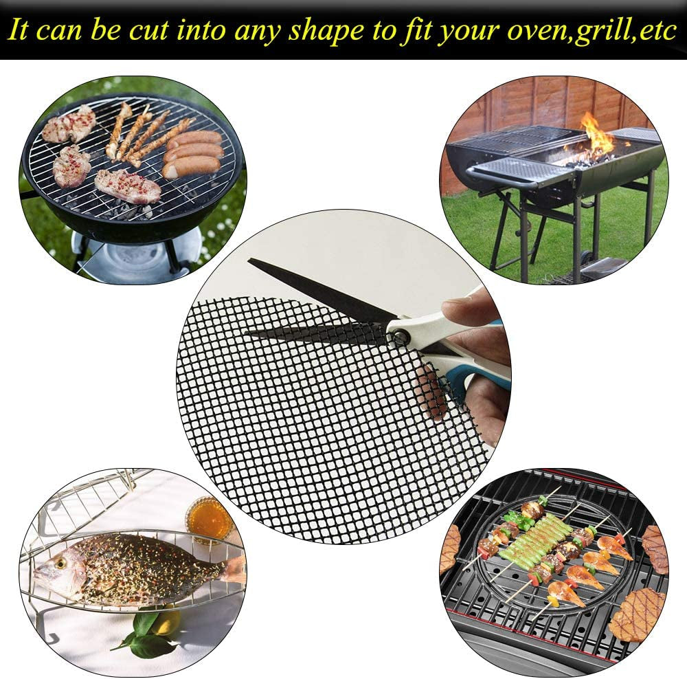 LOOCH BBQ Mesh Grill Mat Set of 5 - Heavy Duty Nonstick Mesh Grilling Mats & Barbecue Accessories - Reusable and Easy to Clean - Works on Gas, Charcoal, Electric Grill and More - 15.75 X 13 Inch