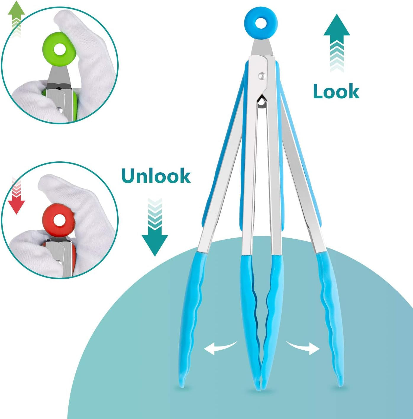 Kitchen Tongs Set of 3, Cooking Tongs with Silicone Tips, Stainless Steel Buffet Tongs, Non-Stick Non-Scratch Heat Resistant Tongs for Grilling Cooking BBQ Salad Serving (Multicolor, 7/9/12 Inch)