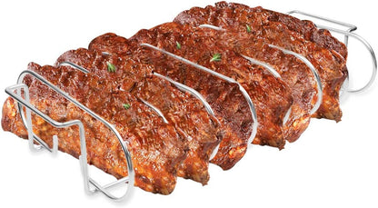 BBQ Rib Racks for Smoker and Grilling Roasting Rack 100% 304 Stainless Steel Food Grade,Holds 7 Ribs Rack for Grilling & Barbecuing for Large&Xlarge Big Green Egg,Kamado Joe Classic,Big Joe