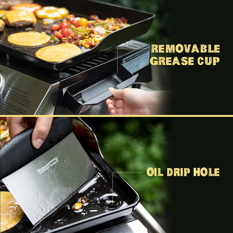 Image of PD1302 3-Burner 26,400-BTU Portable Gas Grill Griddle, Flat Top for Outdoor Camping, Tailgating, Picnics, Silver