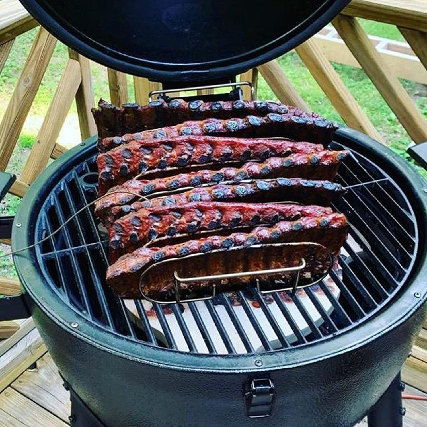 BBQ Rib Racks for Smoker and Grilling Roasting Rack 100% 304 Stainless Steel Food Grade,Holds 7 Ribs Rack for Grilling & Barbecuing for Large&Xlarge Big Green Egg,Kamado Joe Classic,Big Joe
