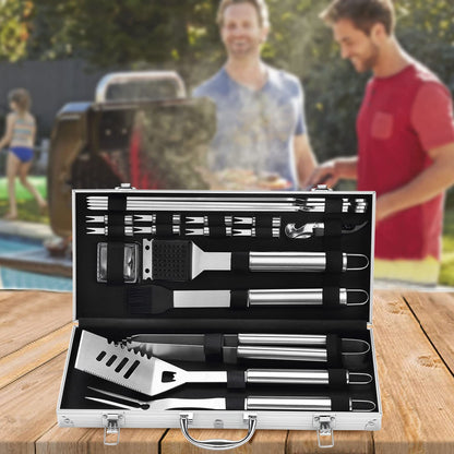20PCS Heavy Duty BBQ Grill Tools Set - Extra Thick Stainless Steel Spatula, Fork& Tongs. Complete Barbecue Accessories Kit in Aluminum Storage Case - Perfect Grill Gifts for Men