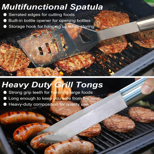 22PCS Heavy Duty Grill Accessories for Outdoor Grill Utensils Set Thicker Stainless Steel BBQ Tools Grilling Tools Set, Deluxe Barbecue Accessories Set Christmas Birthday Gifts for Men Women