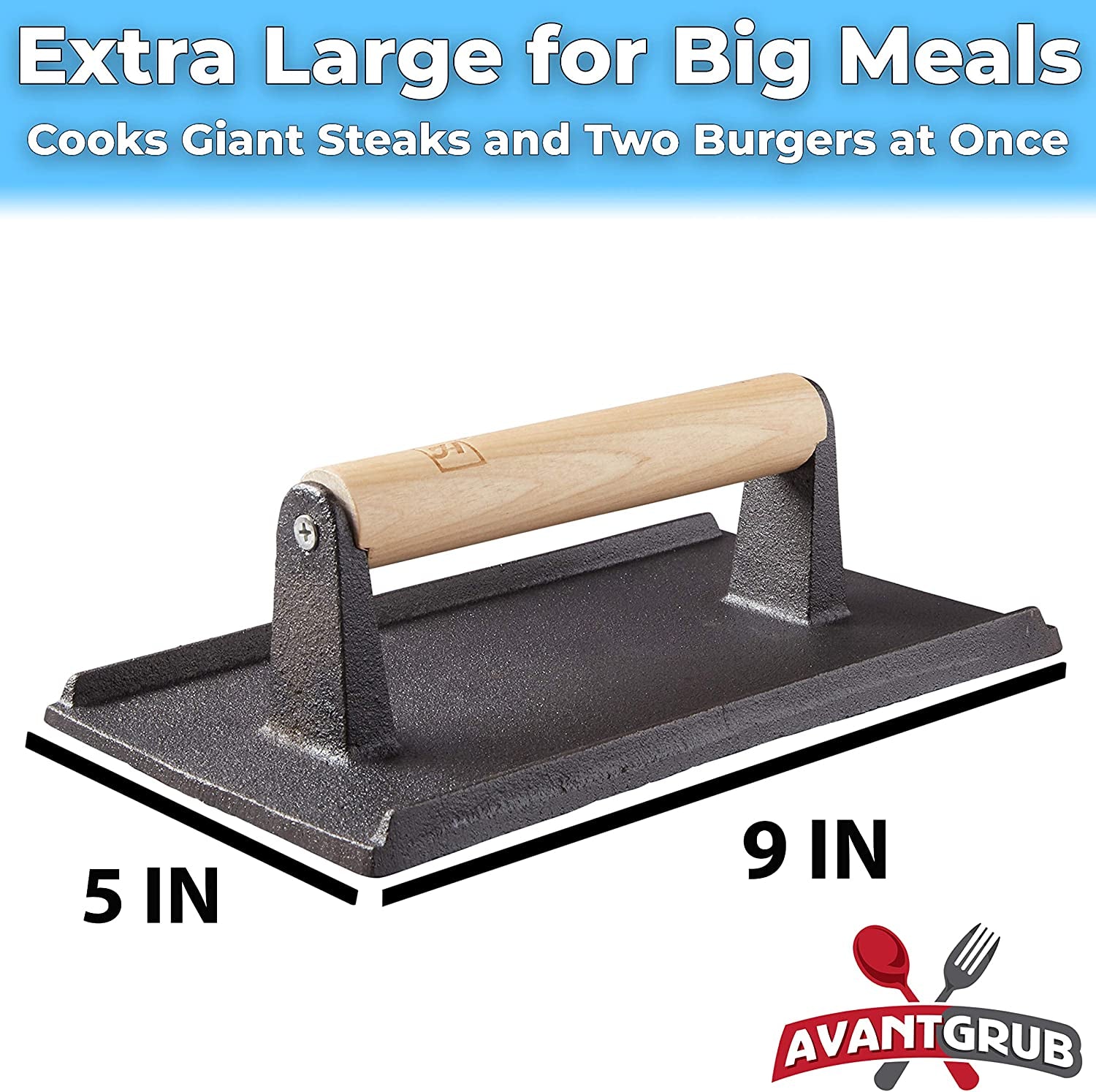 Pro Grade, Pre Seasoned Cast Iron Grill Weight 2Pk. Heavy Duty Steak and Burger Press with Wooden Handle for Grills, Griddles and Flattops. Perfect Gadget for Bacon, Paninis, Sandwiches and Vegetables