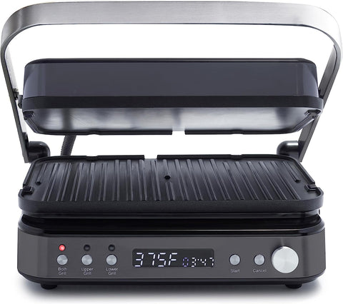 Image of 6-In-1 Multi-Function Contact Grill & Griddle, Healthy Ceramic Nonstick Aluminum, Reversible Grill and Griddle Plates, Dual Heating Options, Closed Press/Open Flat Surface, Matte Black