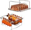 BBQ Future 3-In-1 Rib Racks & Chicken Leg Rack for Grilling and Smoking - Premium Stainless Steel Foldable Rib and Drumstick Roasting Racks - Holds 1 Whole Chicken, 12 Chicken Leg Wing, 6 Large Ribs