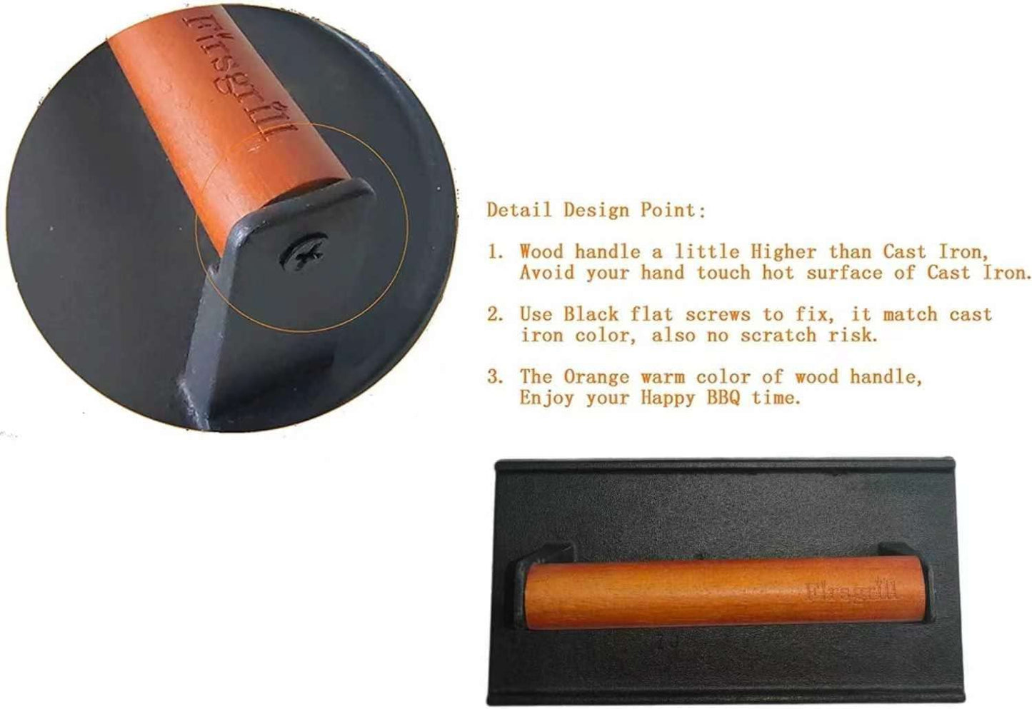 8.3"×4.3" Heavy-Duty Cast Iron Grill Press and Steak Weight with Cool-Touch Comfort-Grip Wood Handle - BBQ Accessories for Griddle, Outdoor Grill, Panini, Tortilla (2 Rectangle)