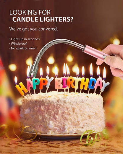 RONXS Lighter Electric Lighter Rechargeable Arc USB Candle Lighters with LED Battery Display, Flexible Neck Windproof Flameless Plasma Long Lighters for Candle BBQ Camping (N-Pink&Gold)