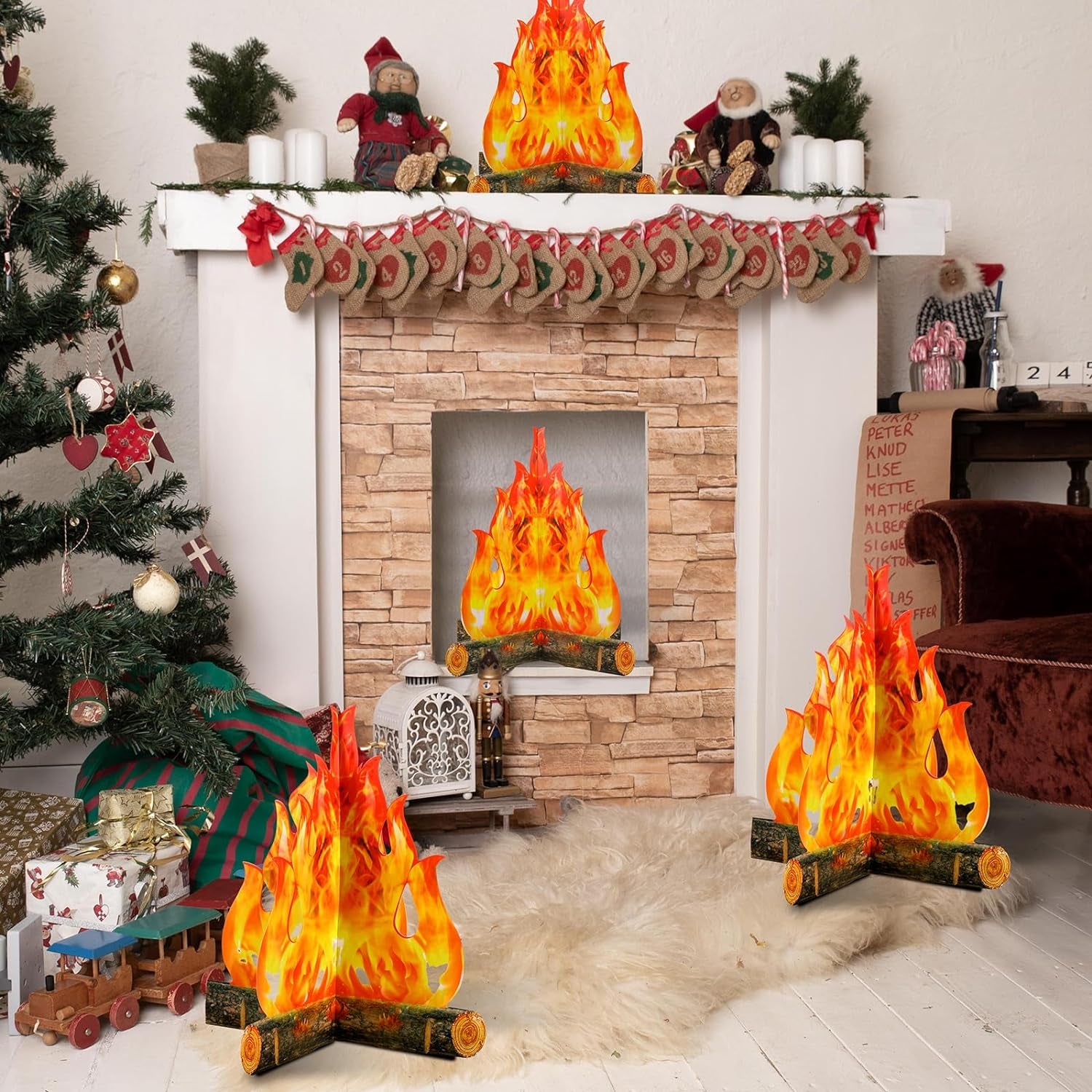 3D Decorative Cardboard Campfire Centerpiece Artificial Fire Fake Flame Paper Party Decorative Flame Torch (Gold Orange)