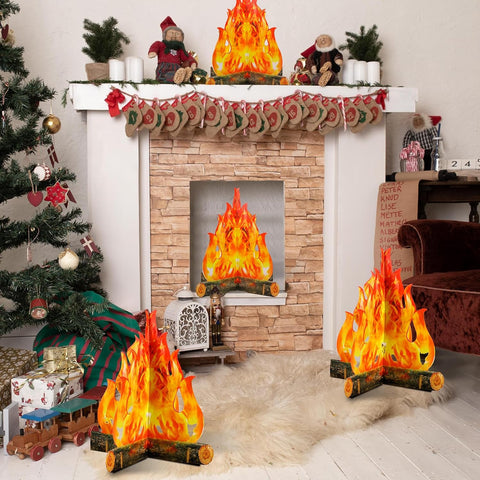 Image of 3D Decorative Cardboard Campfire Centerpiece Artificial Fire Fake Flame Paper Party Decorative Flame Torch (Gold Orange)