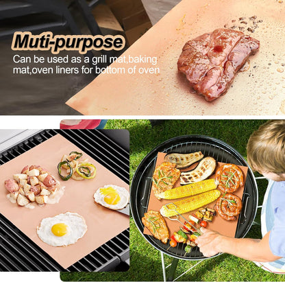 Copper Grill Mats for Outdoor Grill, Set of 6 Heavy Duty Grill Mats, Non Stick BBQ Grill Mats & Baking Mats, Resuable and Easy to Clean, Works on Gas Charcoal and Electric BBQ-15.75 X 13 Inch