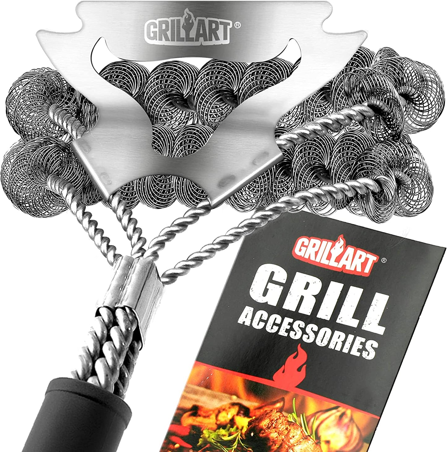 Grill Brush for Outdoor Grill Bristle Free - Safe BBQ Grill Cleaner Brush - 17" BBQ Brush for Grill Cleaning Kit -Stainless Grill Cleaning Brush BBQ Grill Accessories Tools- Gifts for Men Dad