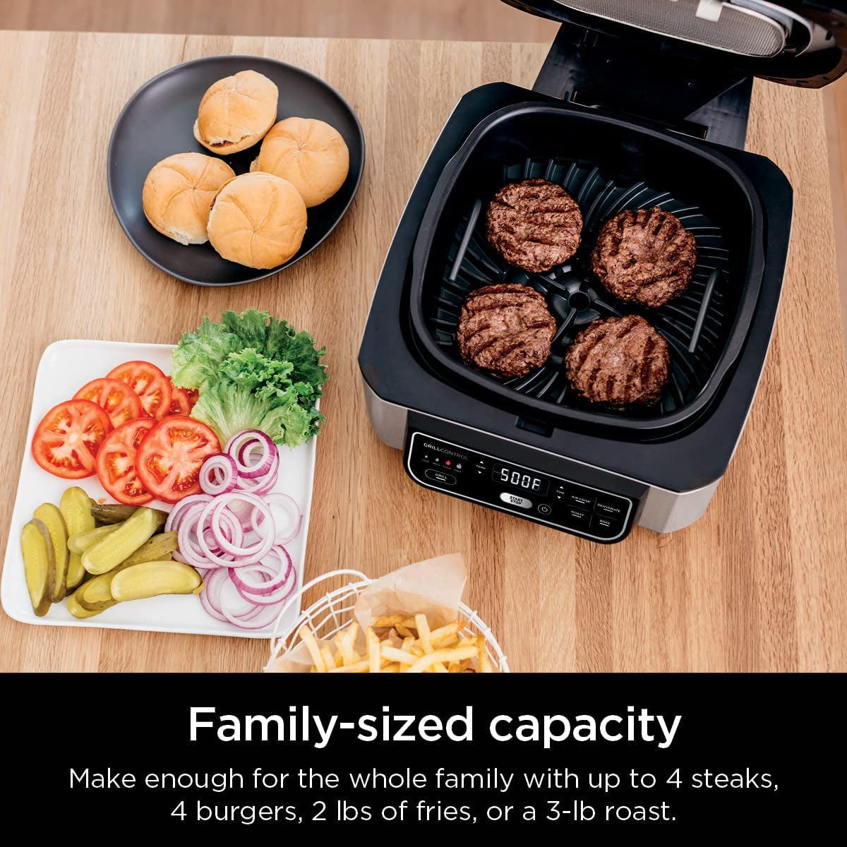 AG301 Foodi 5-In-1 Indoor Electric Grill with Air Fry, Roast, Bake & Dehydrate - Programmable, Black/Silver