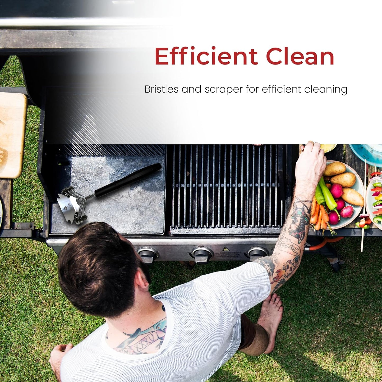 Clean Grill Superior BBQ Grill Brush - Efficient, Safe Wire Bristle Barbecue Cleaning Tool - Extra Strong Cleaner, for Grill Lovers, Ideal for Cleaning Any BBQ Grill