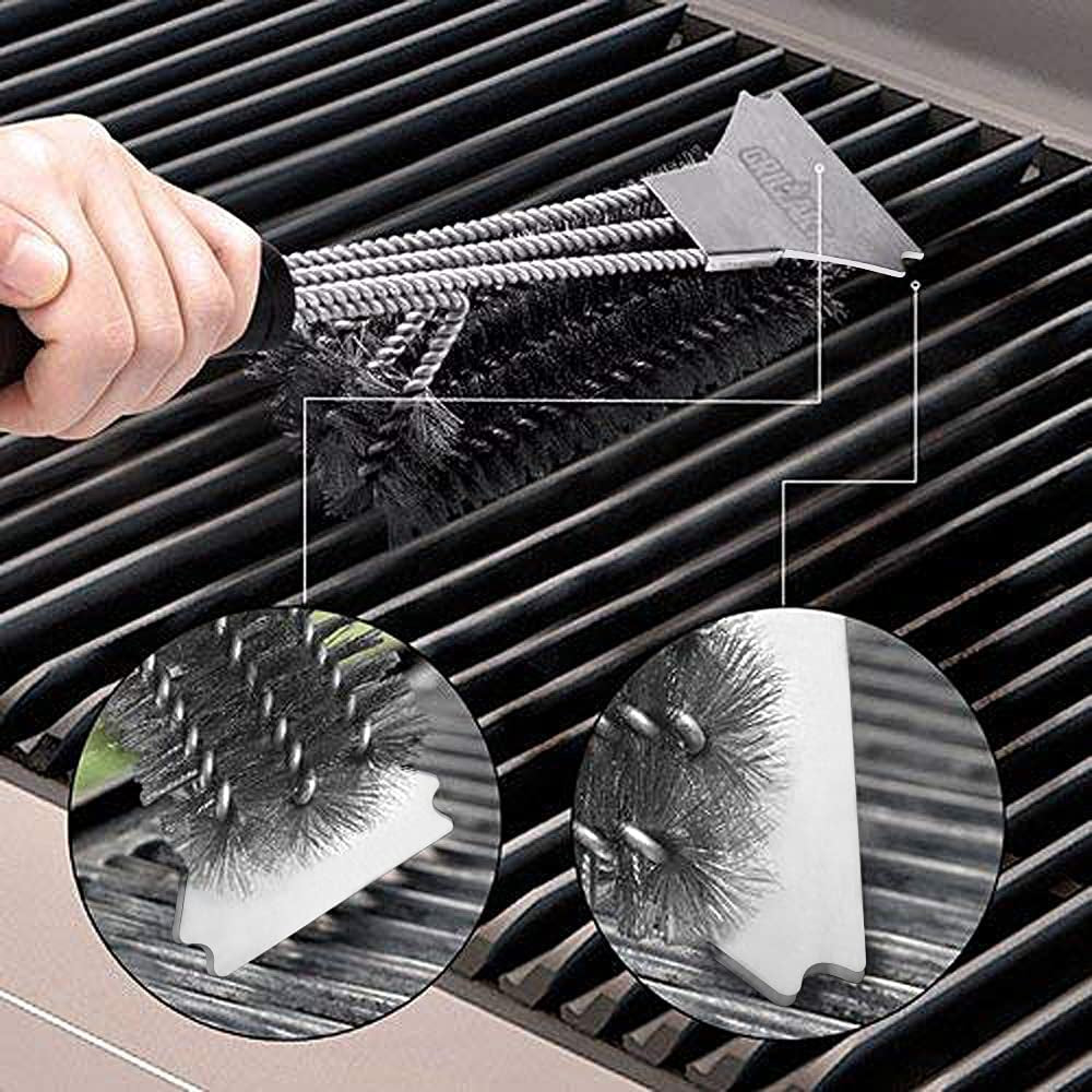 Grill Brush and Scraper BBQ Brush for Grill, Safe 18" Stainless Steel Woven Wire 3 in 1 Bristles Grill Cleaning Brush, BR-4516